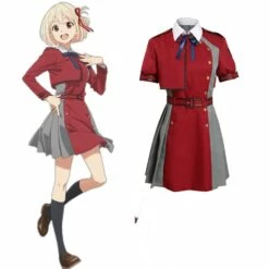 Lycoris Recoil Nishikigi Chisato JK Robe Rouge Uniforme Manches Courtes Cosplay Costume Ver.B