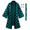 Demon Slayer Tanjiro Kamado Long Cape Avec Boucle D'Oeille Et Ceinture Cosplay Costume -NEWCOSSKY Soldes 12002746 1