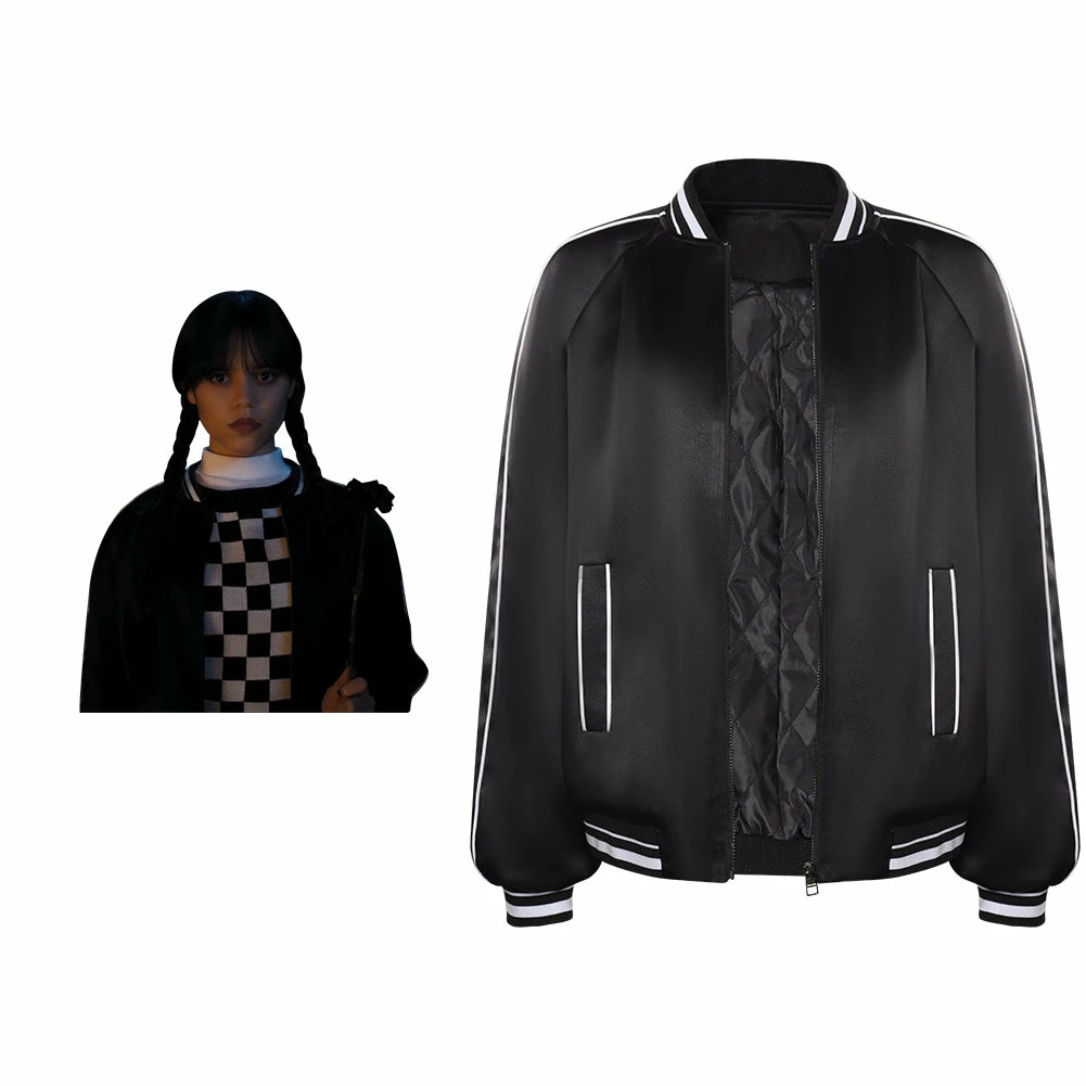 Adulte Wednesday Addams Wednesday Manteau De Baseball Cosplay Costume 3 Adulte Wednesday Addams Wednesday Manteau De Baseball Cosplay Costume