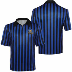 Adulte Wednesday Addams Bleu Manches Courtes Uniform Cosplay Costume