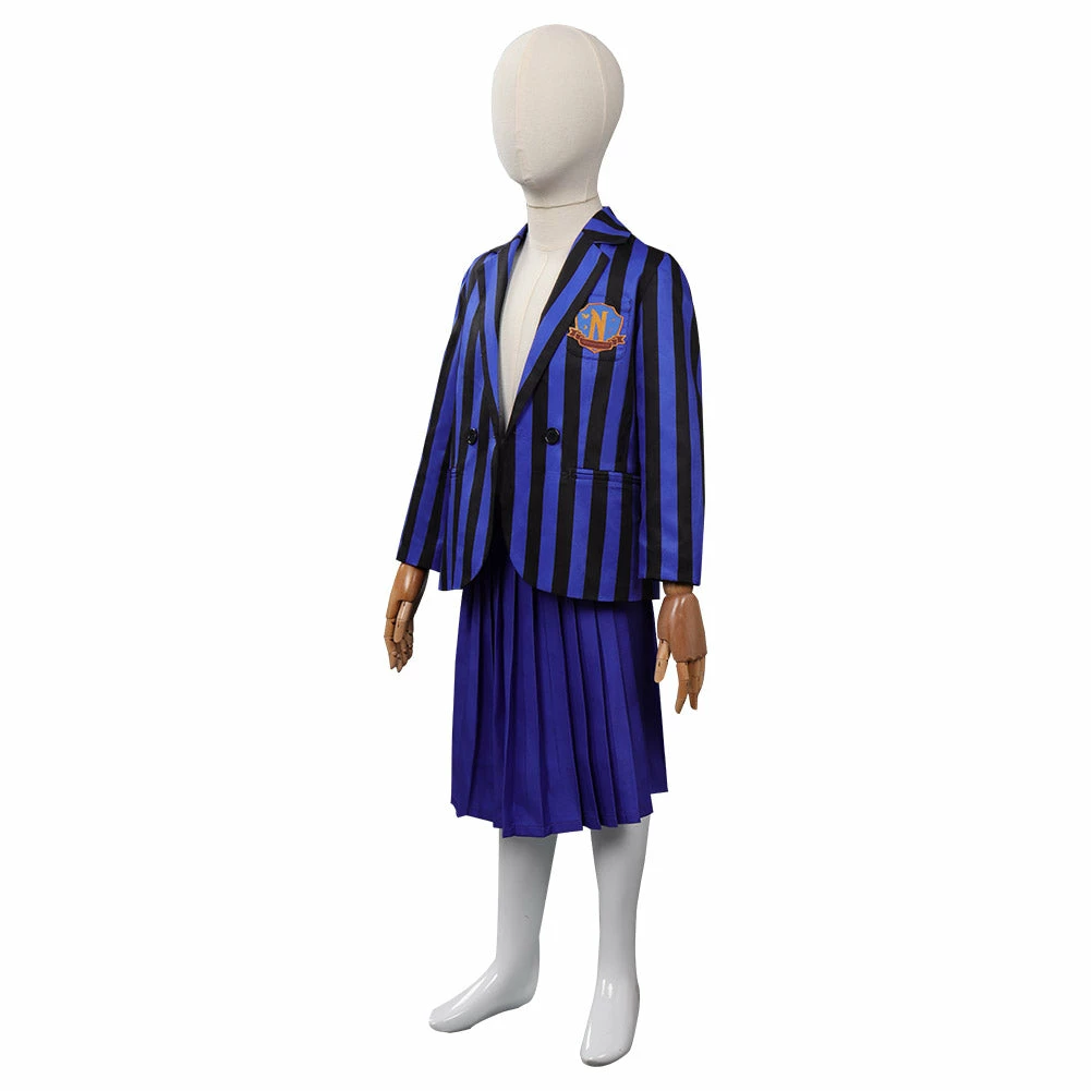 Enfant Wednesday Addams Wednesday Bleu Uniforme Scolaire Ensemble Cosplay Costume 7 Enfant Wednesday Addams Wednesday Bleu Uniforme Scolaire Ensemble Cosplay Costume – Image 5