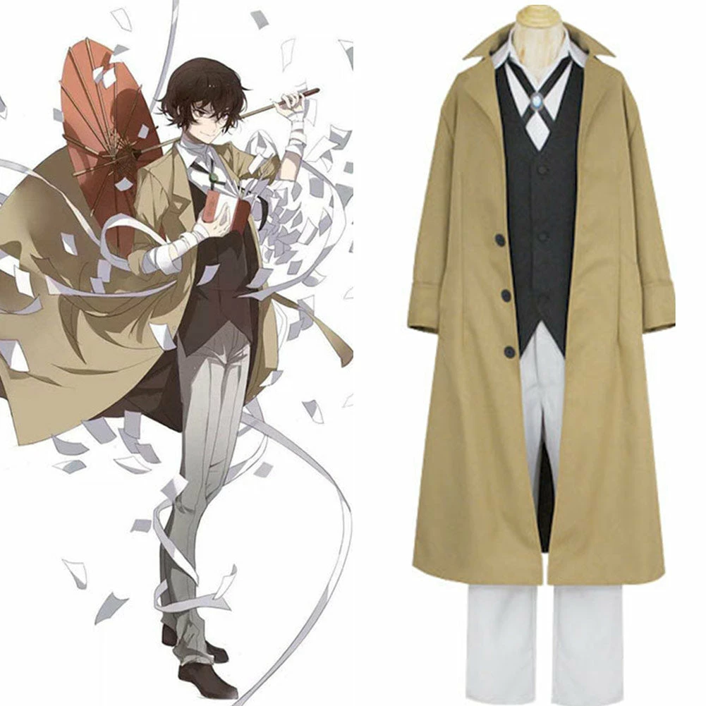 Adulte Bungo Stray Dogs Dazai Osamu Kaki Uniform Cosplay Costume Carnaval 3 Adulte Bungo Stray Dogs Dazai Osamu Kaki Uniform Cosplay Costume Carnaval