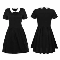 2022 TV Wednesday Addams Adulte Noir Ă Manches Courtes Robe Cosplay Costume Halloween Carnival